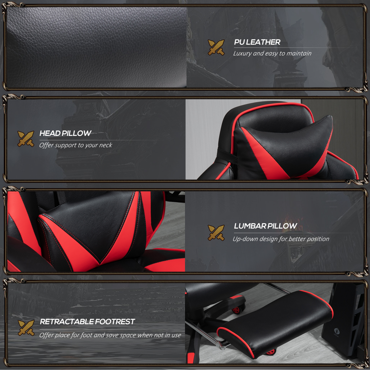 Gaming Chair with Reclining Back & Footrest