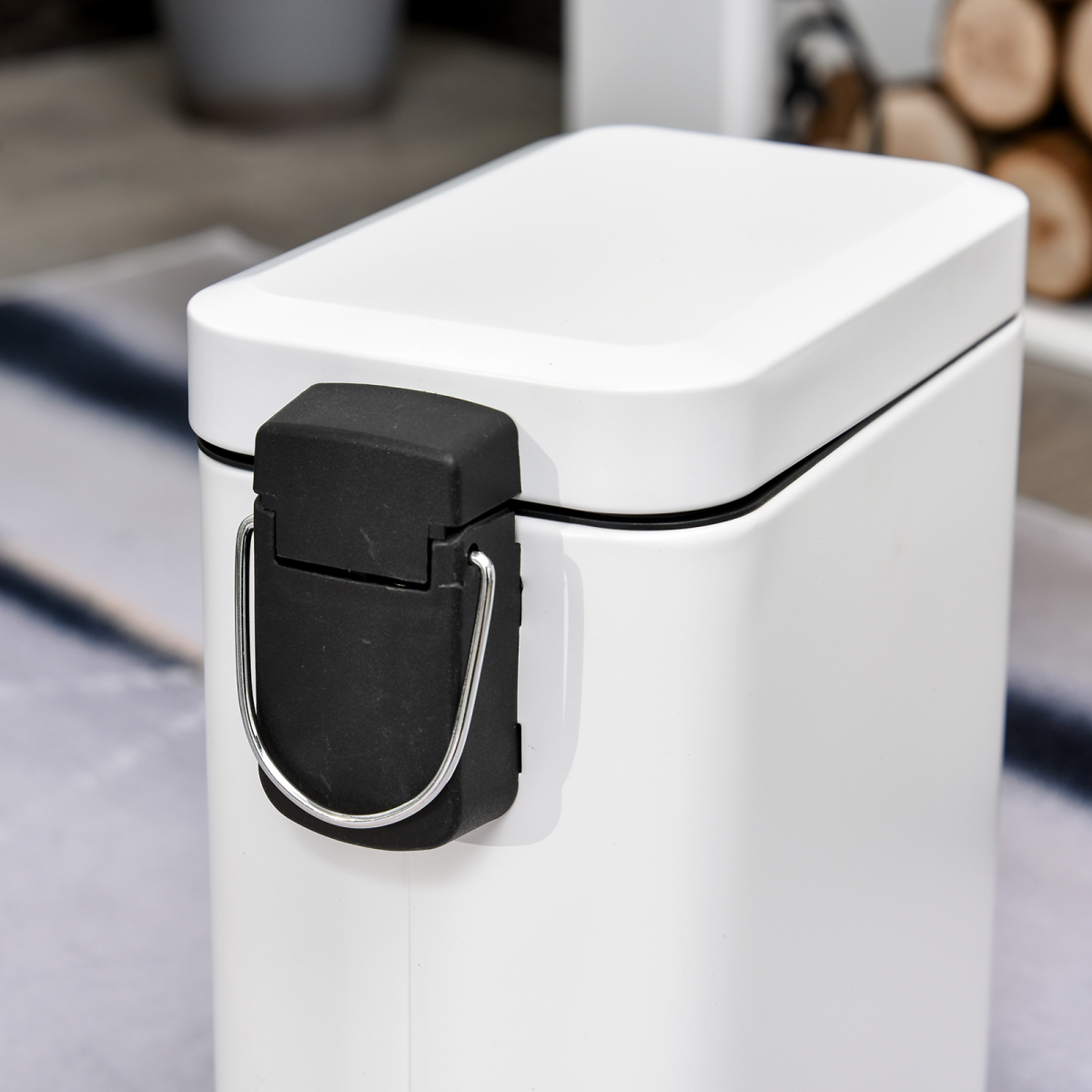 5L White Steel Pedal Bin