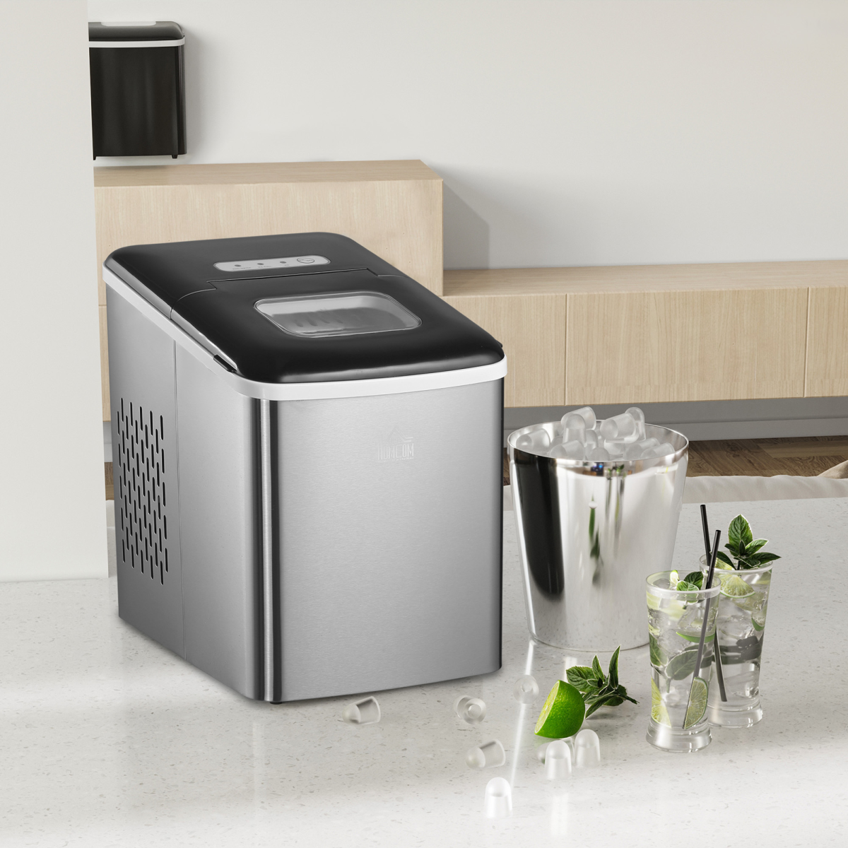 Compact Countertop Ice Maker – 12kg/24hr Output, Self-Cleaning Scoop Included