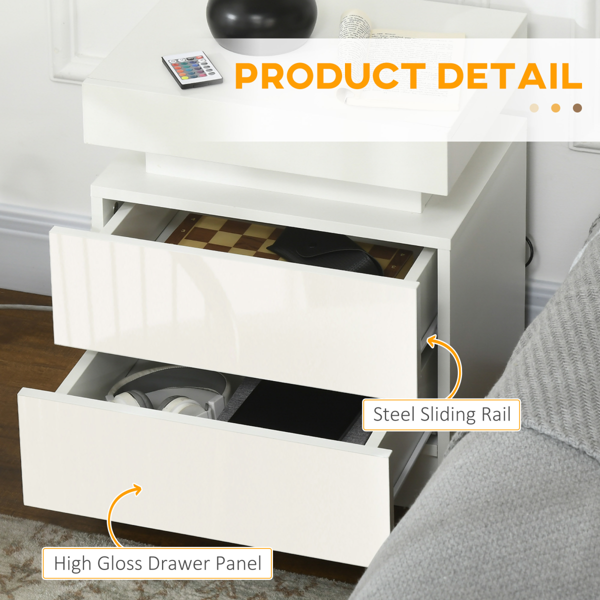 LED Bedside Table with Storage