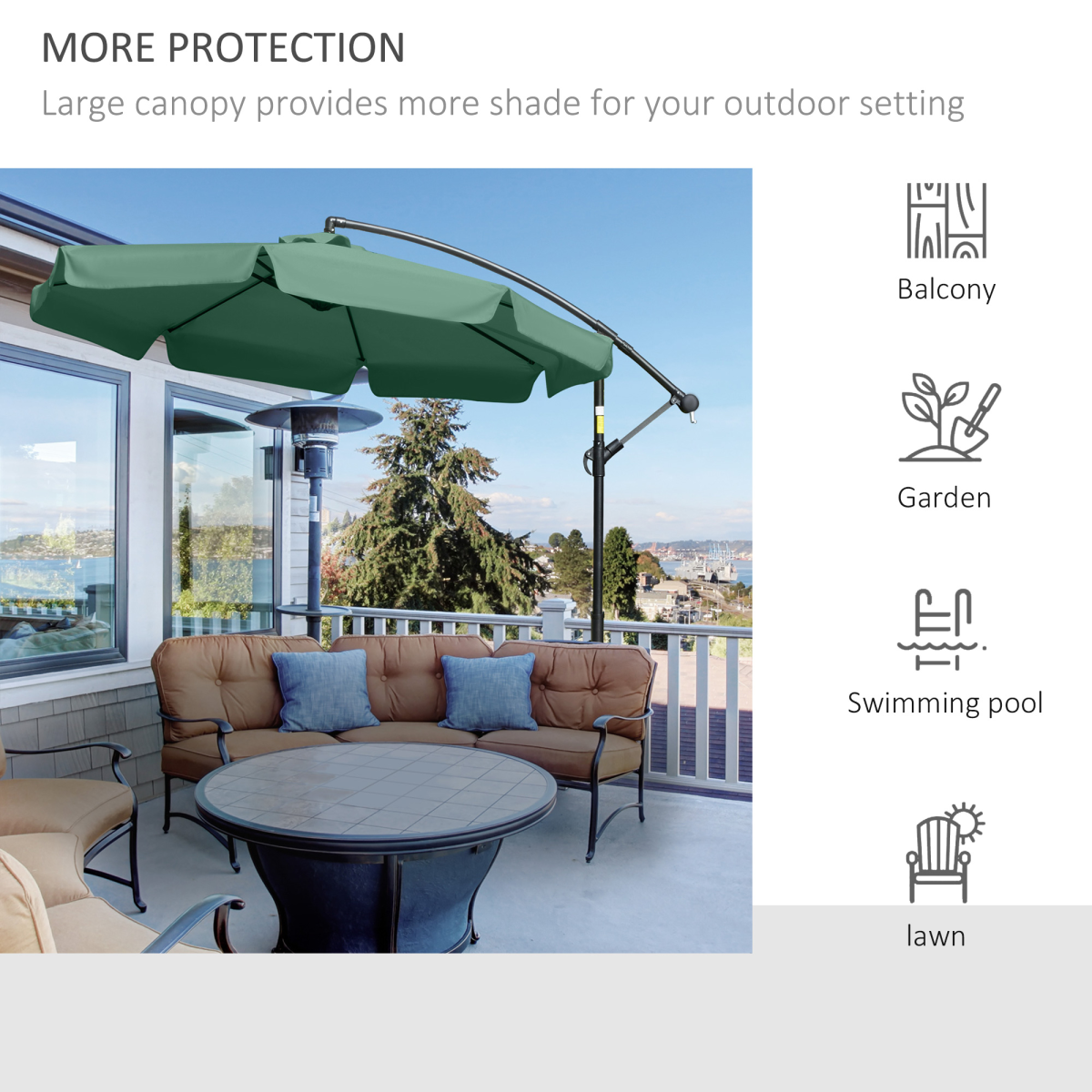 Outdoor Large Overhanging Parasol with Crank Handle