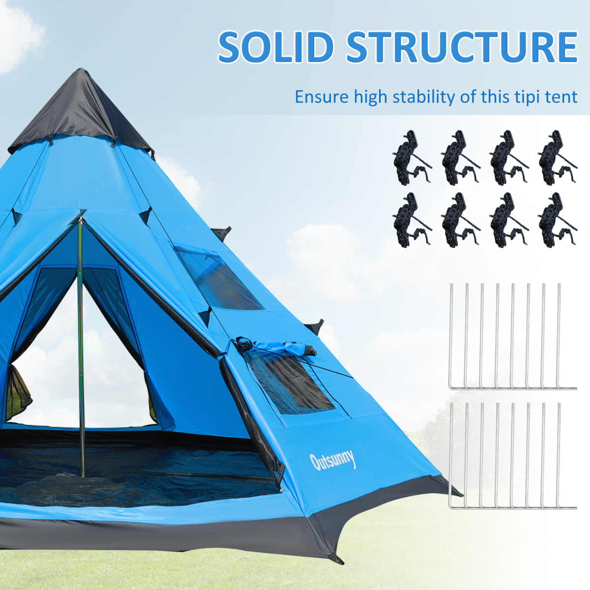 6–7 Person Tipi Camping Tent – Large Family Shelter with Mesh Windows & Carry Bag