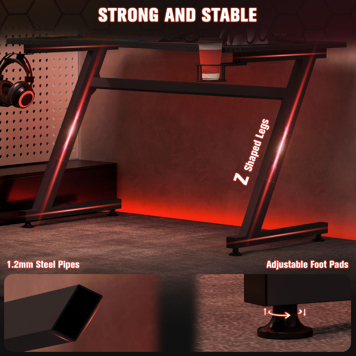 Gaming Desk – Z-Frame Design with Cup & Headphone Holder