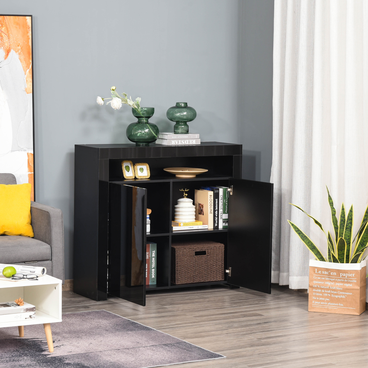 High Gloss Sideboard Console with RGB