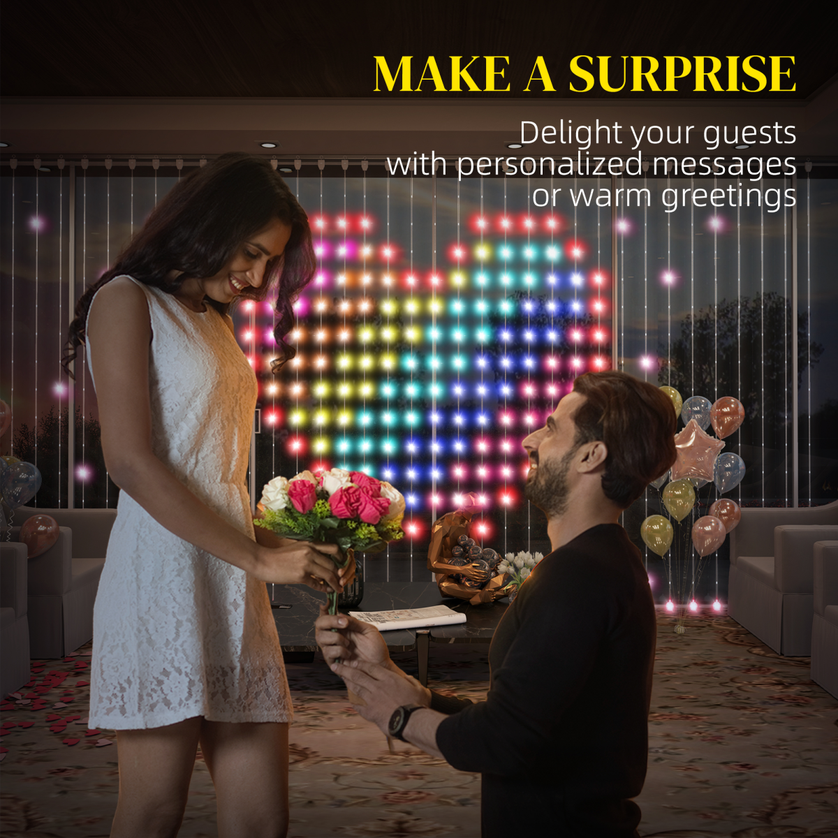 RGB Pixel Curtain Lights – 400 LEDs | App + Remote Controlled | 3x3m