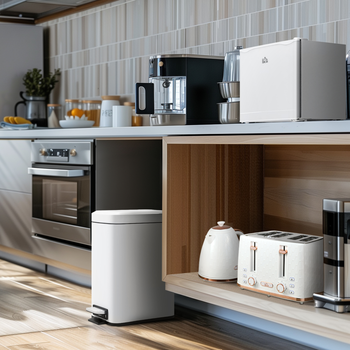5L White Steel Pedal Bin