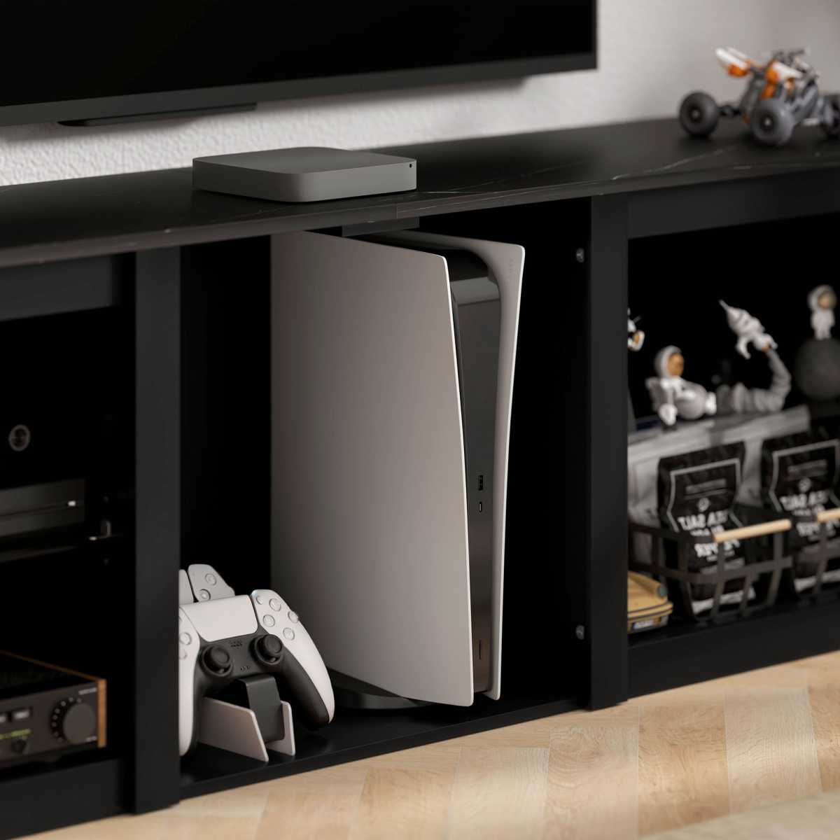 LED Black Marble-Top TV Stand