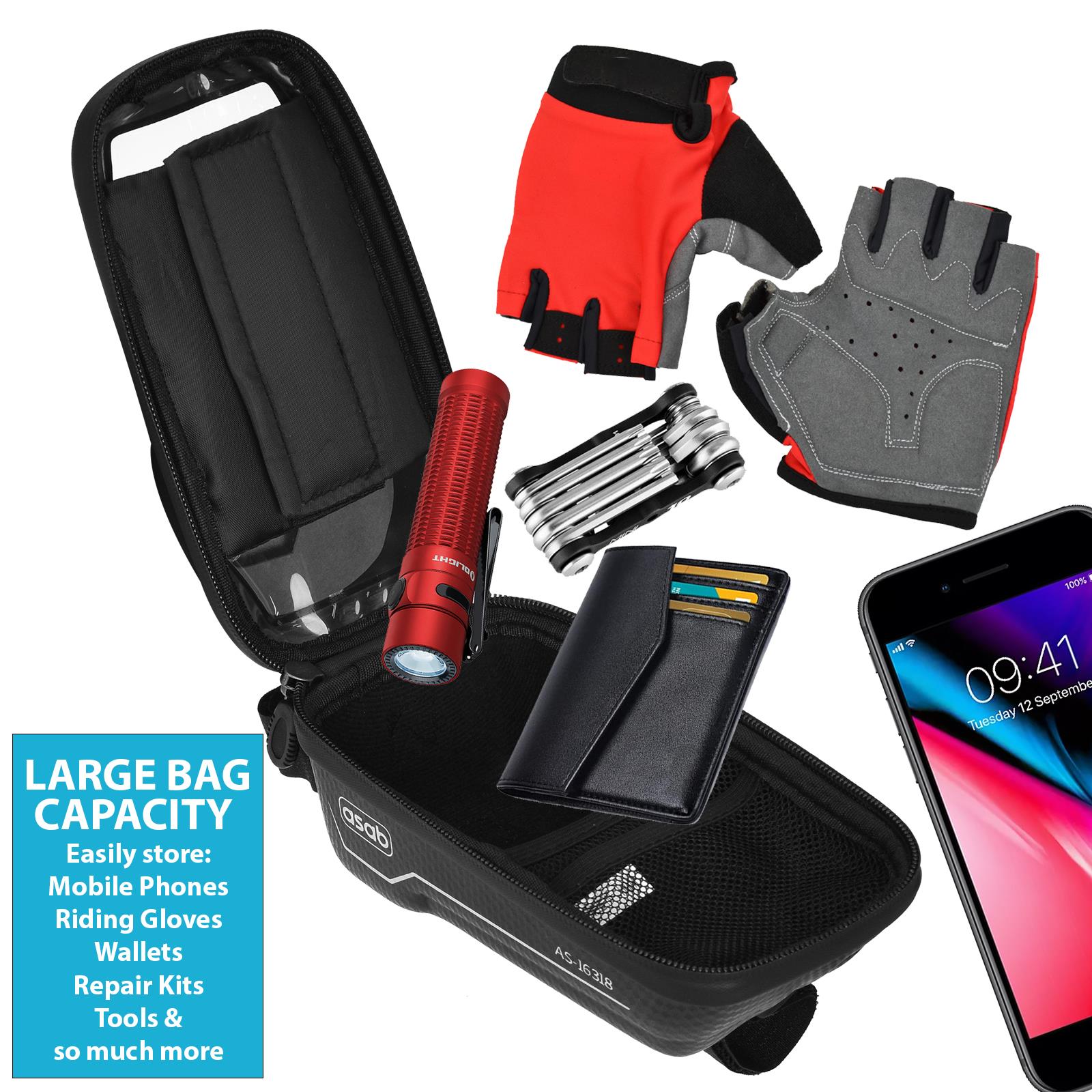 Waterproof Bike Frame Bag with Touchscreen Window – 6.5” Phone Compatible