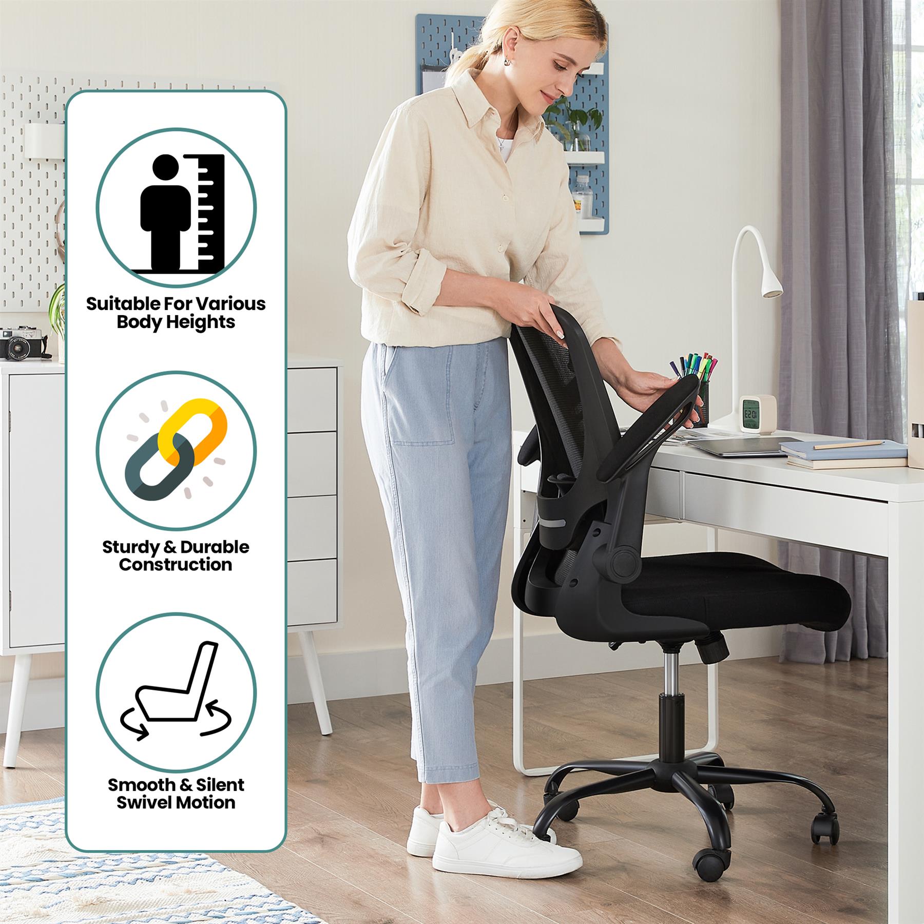 Ergonomic Mesh Office Chair with Flip-Up Arms