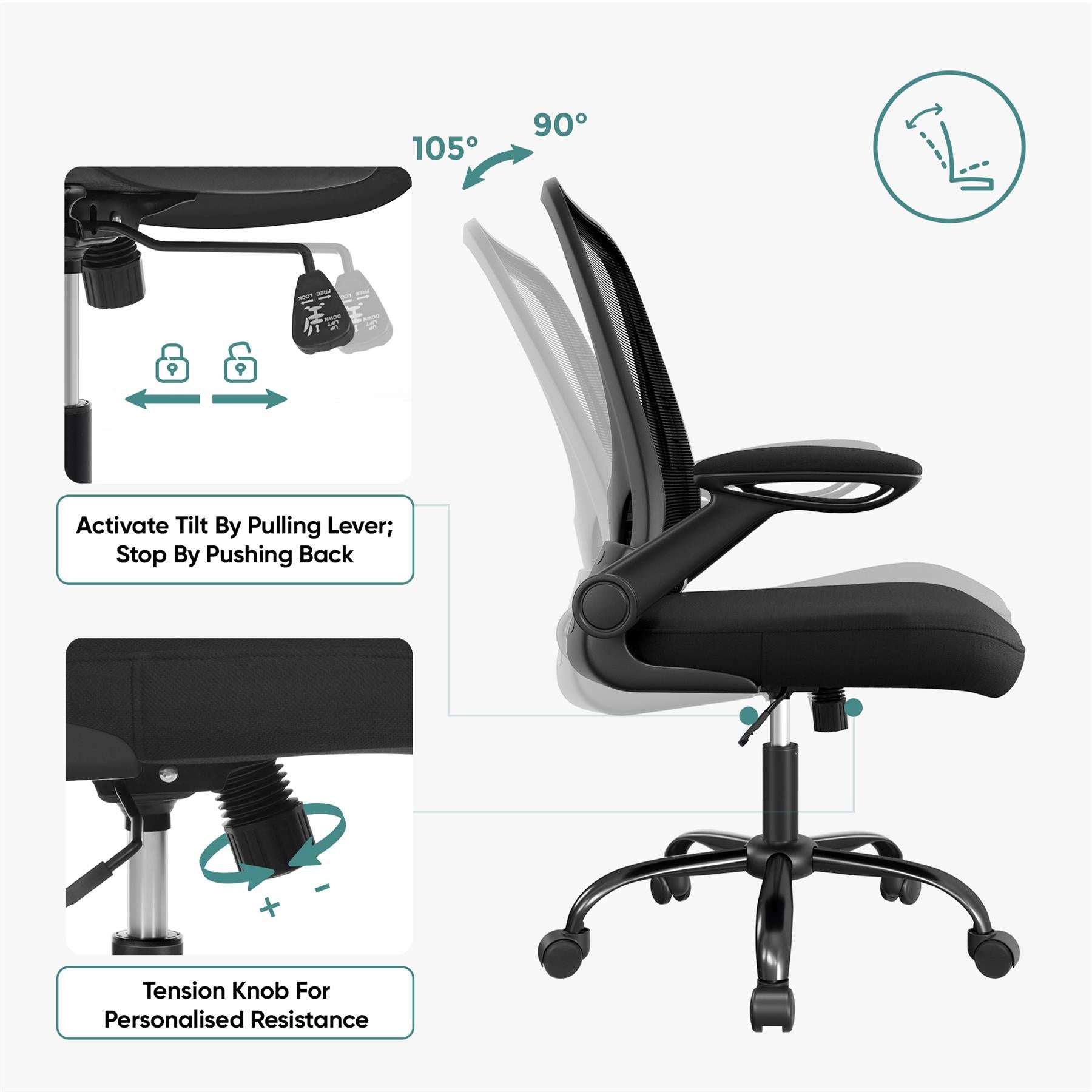 Ergonomic Mesh Office Chair with Flip-Up Arms