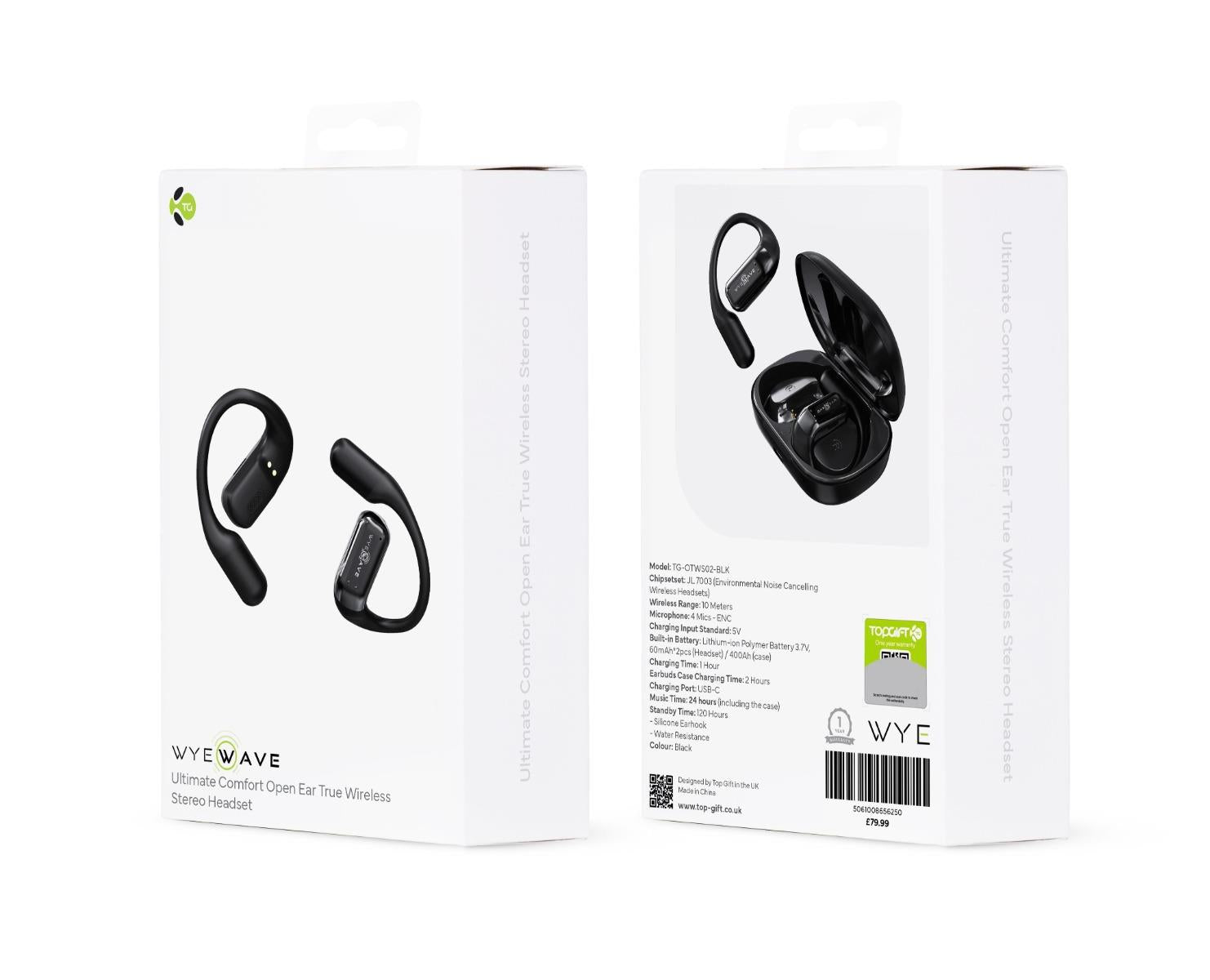 Black Wireless Earbuds with ENC & Charging Case – 24hr Playback
