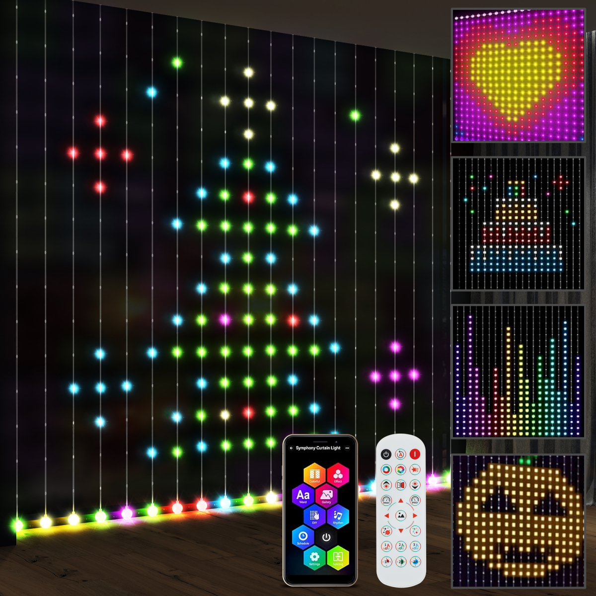 RGB Pixel Curtain Lights – 400 LEDs | App + Remote Controlled | 3x3m